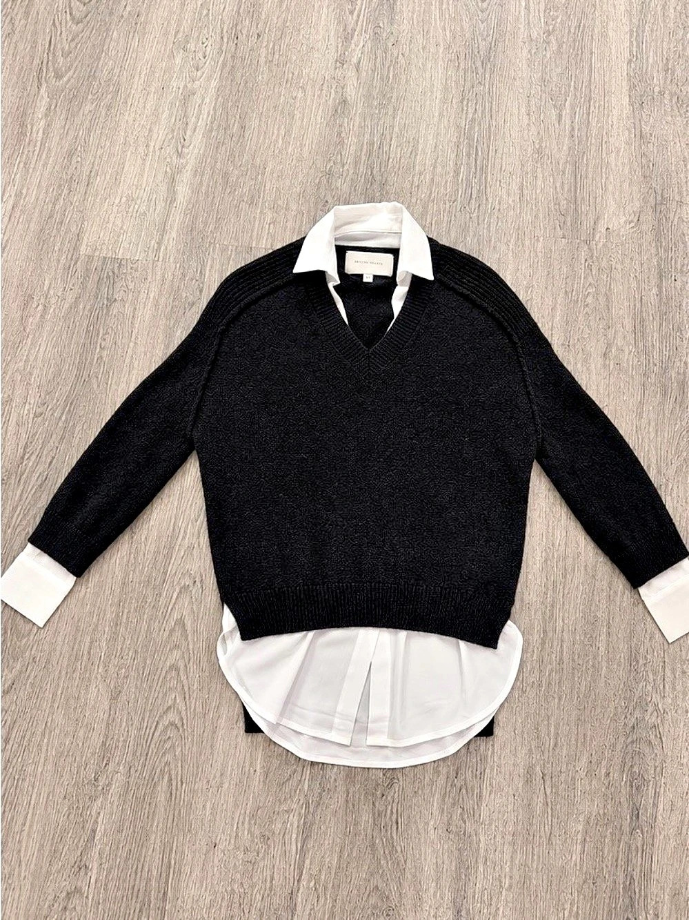 Brochu Walker The Looker Layered V-Neck Black & White Sweater XS